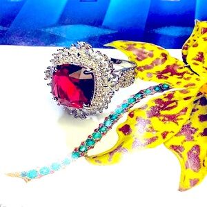 Silver Crimson Red Zircon & Cubic Zirconia Stones Ring